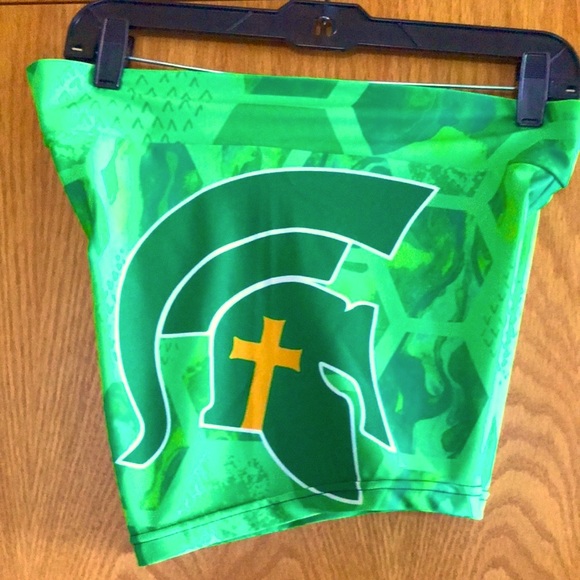 Ajo Dance studio workout Booty Shorts L x 4.25” bright green Trojan detail EUC - Picture 2 of 7